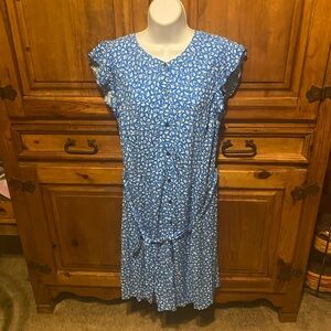 Nwt Loft midi dress ditzy floral button up front belted flutter sleeve sz 10